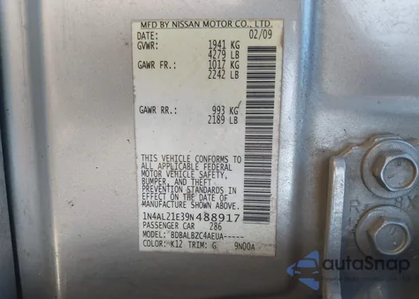 2009 Nissan Altima 2.5 S z USA, uszkodzony, nr VIN 1N4AL21E39N488917